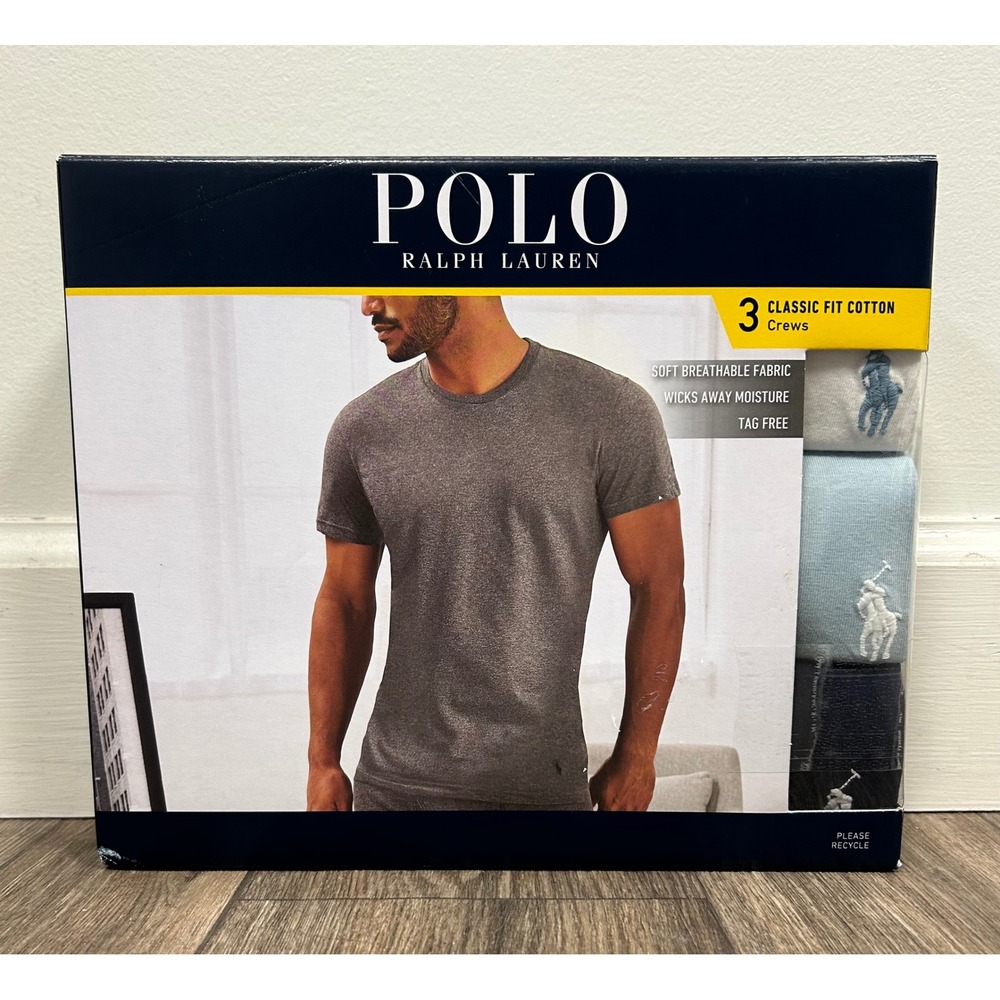 Polo Ralph Lauren 3 Classic Fit Cotton Crews Tshirt Men Medium New Blue White